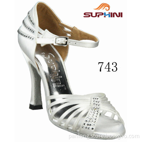 Suphini White Satin High Heel Dancing Latin Shoes Wedding Shoes